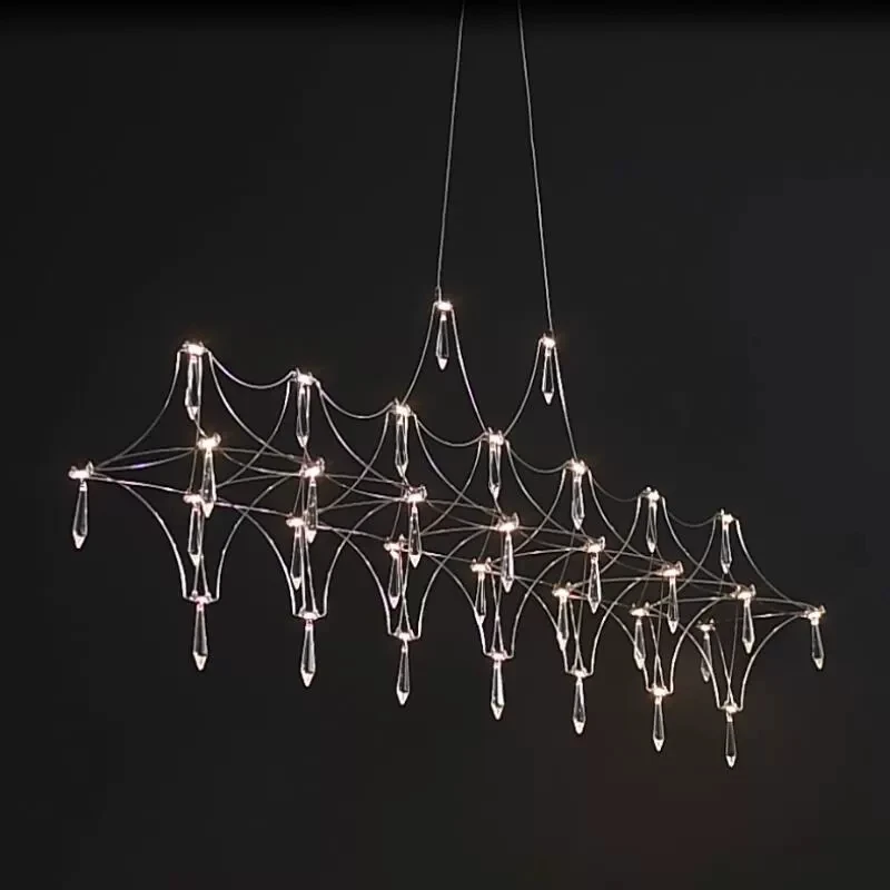 

Light luxury long shaped crystal starry restaurant pendant lamp designer minimalist hotel clubhouse front desk lamp bar desk lam