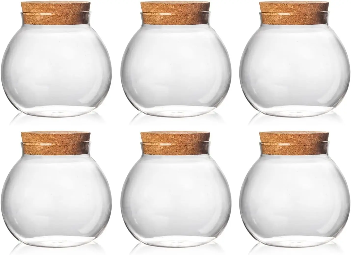 Set of 6 round glass jars with cork lid–17oz wedding candy jar kitchen jar,perfect for tea,biscuits,cereals, flour,beans,spices