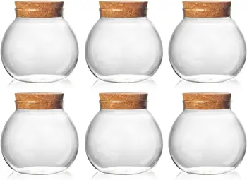 Set of 6 round glass jars with cork lid–17oz wedding candy jar kitchen jar,perfect for tea,biscuits,cereals, flour,beans,spices