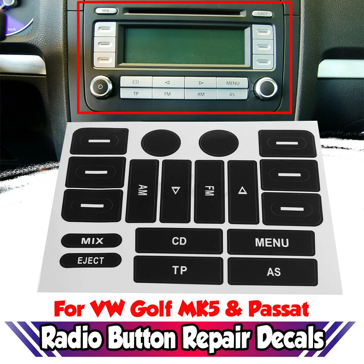 

1x Radio Button Repair Sticker For Golf MK5 & For Passat High Quality And Durable PVC Matte Black Automotive Interior Stickers