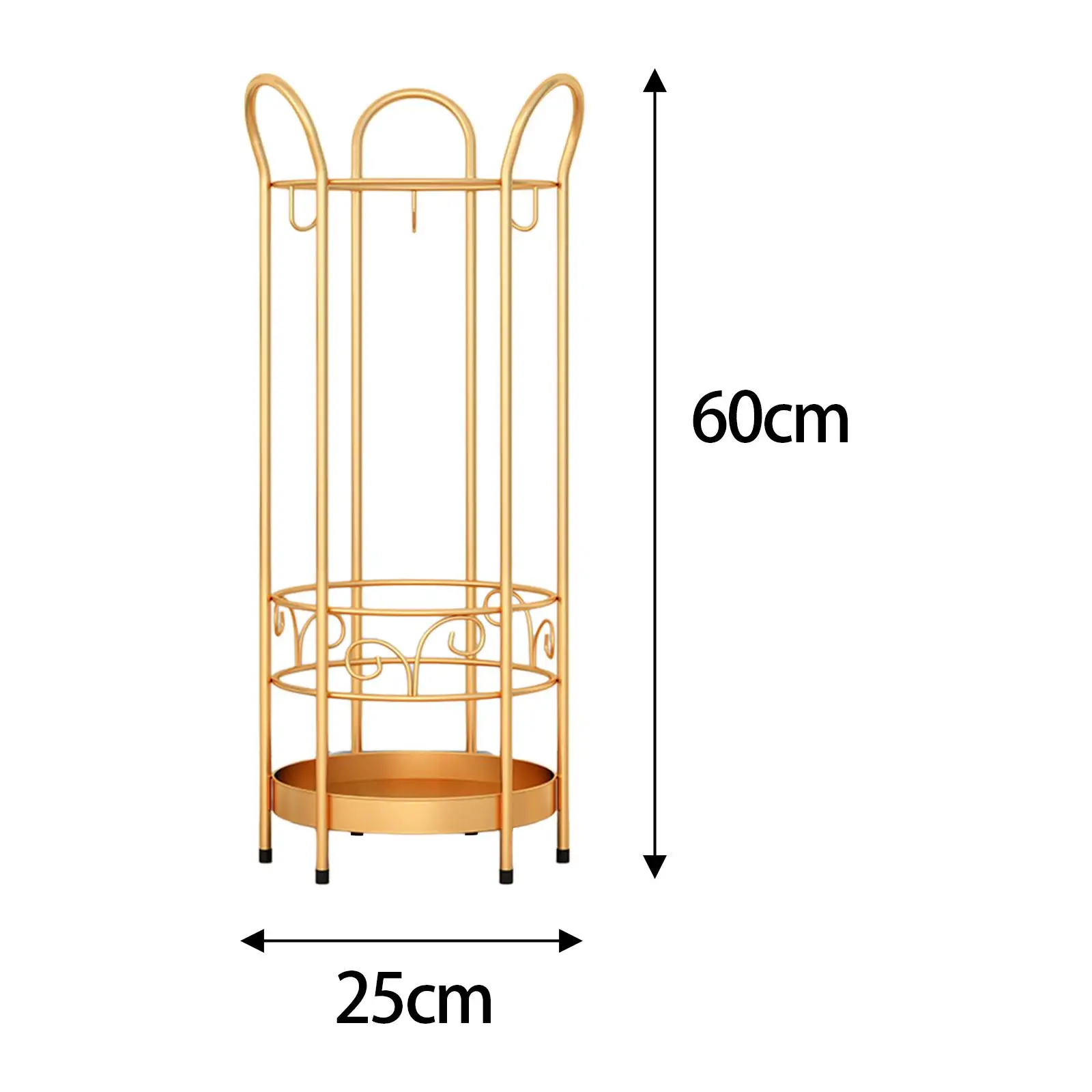 Round Umbrella Stand Rack Standing Umbrella Holder with Drip Tray and 3 Hooks 25x60cm Storage Decor for Bars Entry