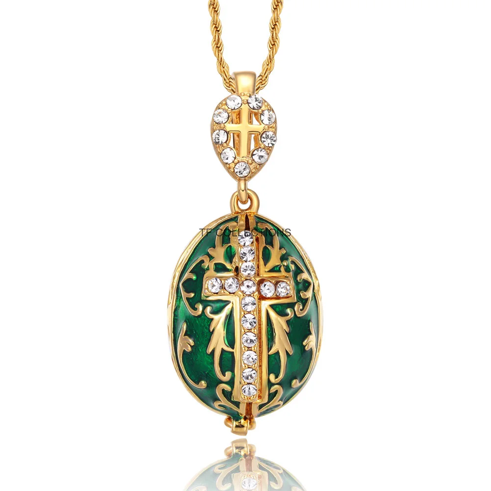 YAFFIL Egg Pendant Necklace Cross Handmade Vintage Jewelry Enamel Jesus Luxury Charm Crystal Rhinestone Piercing Gifts To Women 4
