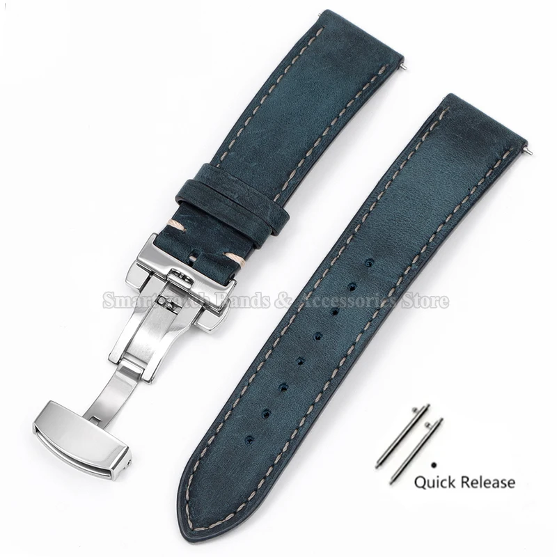 Premium Leather Cowhide Watch Strap with Quick Release and Butterfly Buckle