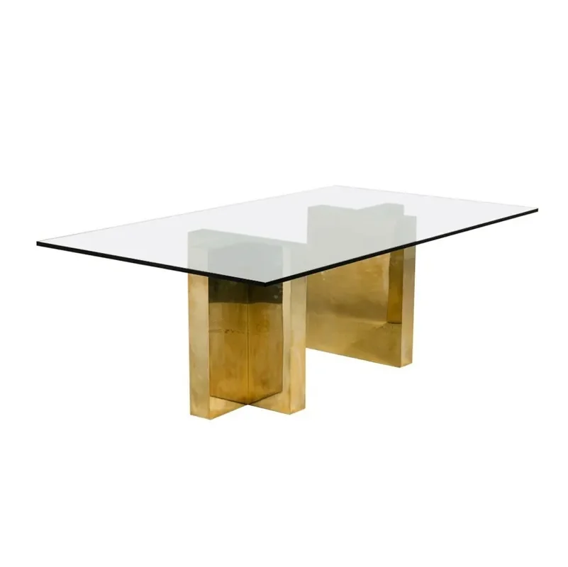 Modern luxury gold stainless steel dining table with glass top