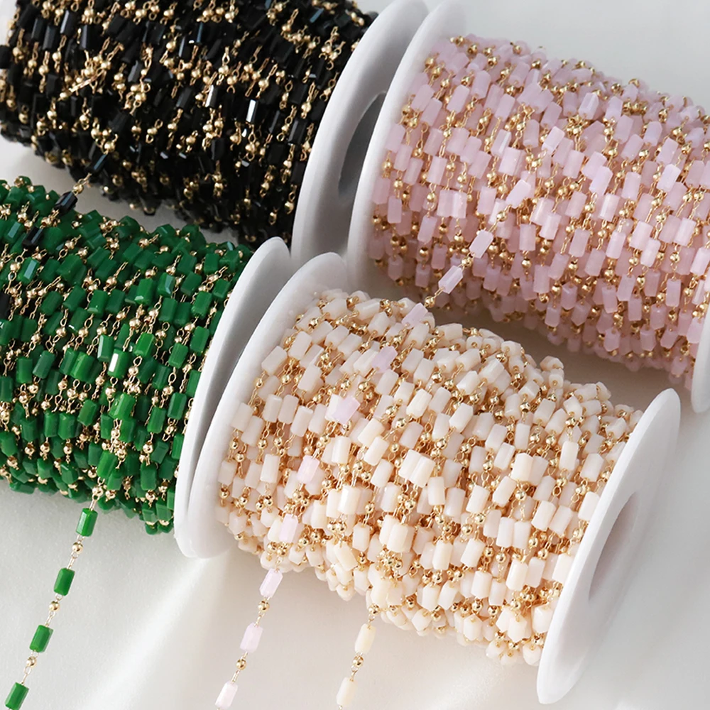 1Meter Bohemian Cuboid Cube Beads Chains Pink White Green Black Chain