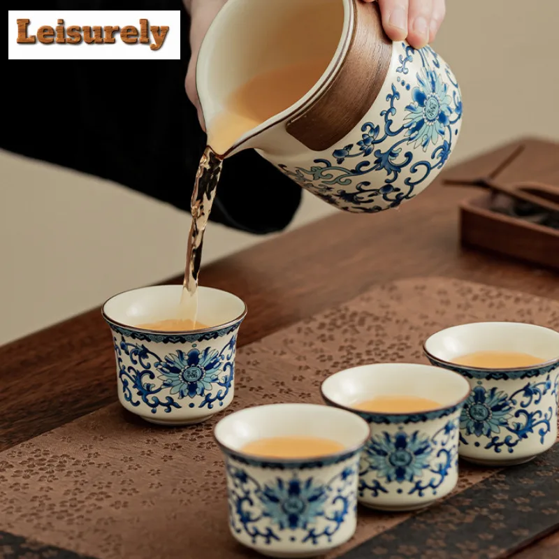 Chinese Ru Kiln Blue And White Ceramic Tea Set Exquisite Tea Infusers Klit Kung Fu Tea Cup Portable Teapot Gaiwan Tea Cups Gifts