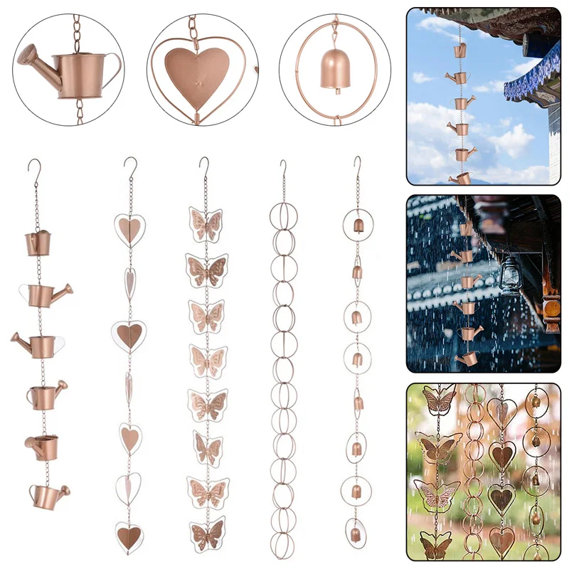 1 pcs Metal Rain Chains Garden Kettle/Butterfly Shape Rain Chains Downspout Home Outdoor Divert Water Catcher Hanging Decoration