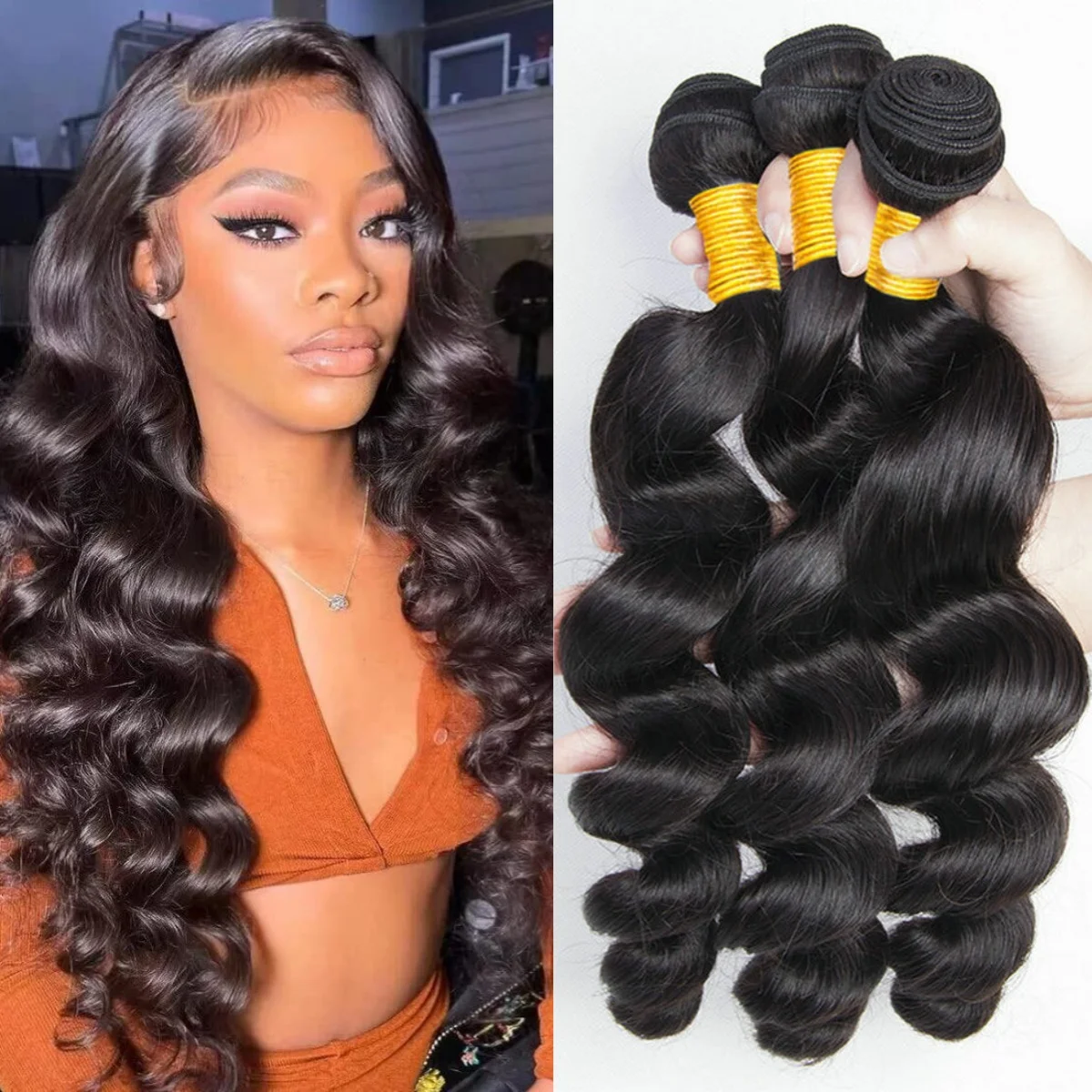 Loose Wave Human Hair Bundles 100% Human Hair Bundles Natural Black 1/3 Pieces Deal Malaysia Loose Wavy Weave Extensions