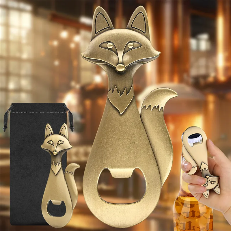 Tragbare Fuchs Design Metall Bier Wein Öffner Flasche Dosenöffner Metall Korkenzieher für Küche Club Hochzeit Bar Zubehör Geschenk – Detail 1