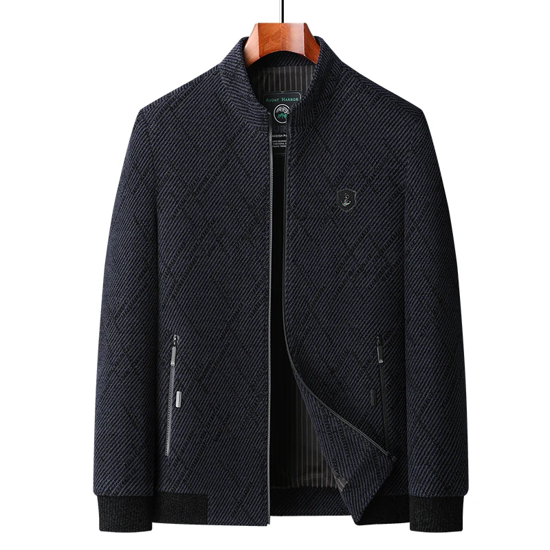 

New Middle-aged Men's Father Spring and Autumn Jacket for Middle-aged and Elderly Leisure Chenille Thin Stand-up Collar Coat
