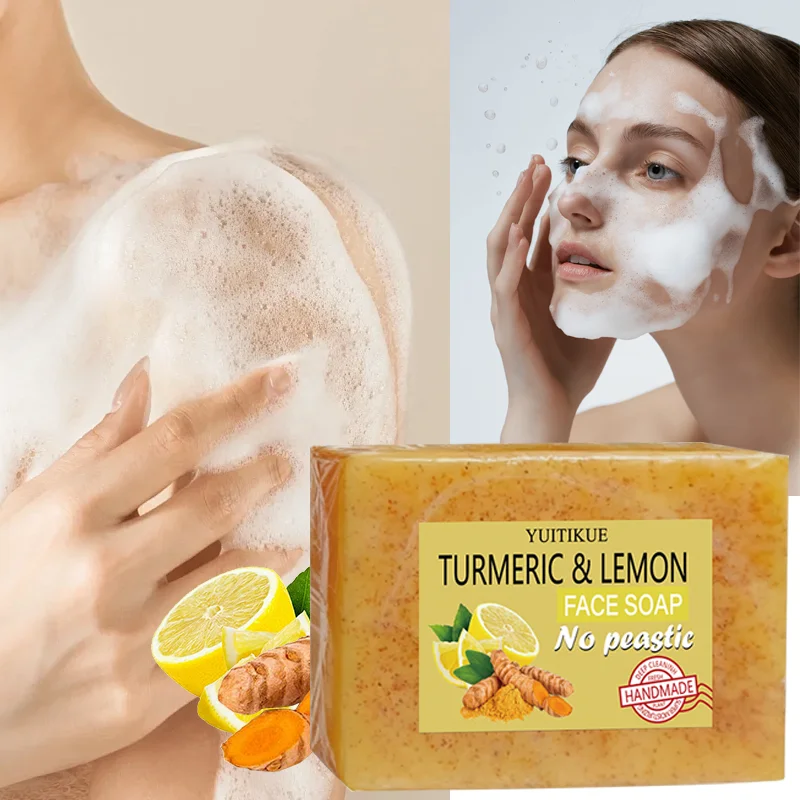 YUITIKUE Turmeric and Lemon Soap Lemon Cleanser Brightens Dull Skin Minimizes Pores Enhances Skin Tone Exfoliating Soap