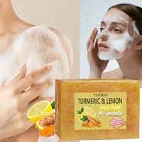 YUITIKUE savon au curcuma et au citron nettoyant au citron éclaircit la peau terne minimise les Pores améliore le teint de la peau savon exfoliant 4