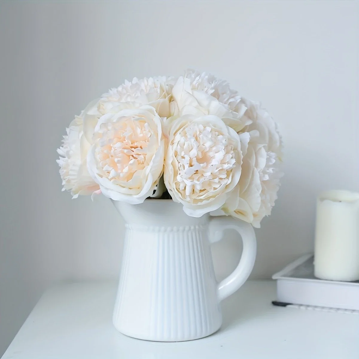 YO CHO 5pc Big Peony Artifcial Silk Flower Wedding Bouquet Decor White Peony Home Display Fake Flower Pack Heart Peony Pink Rose
