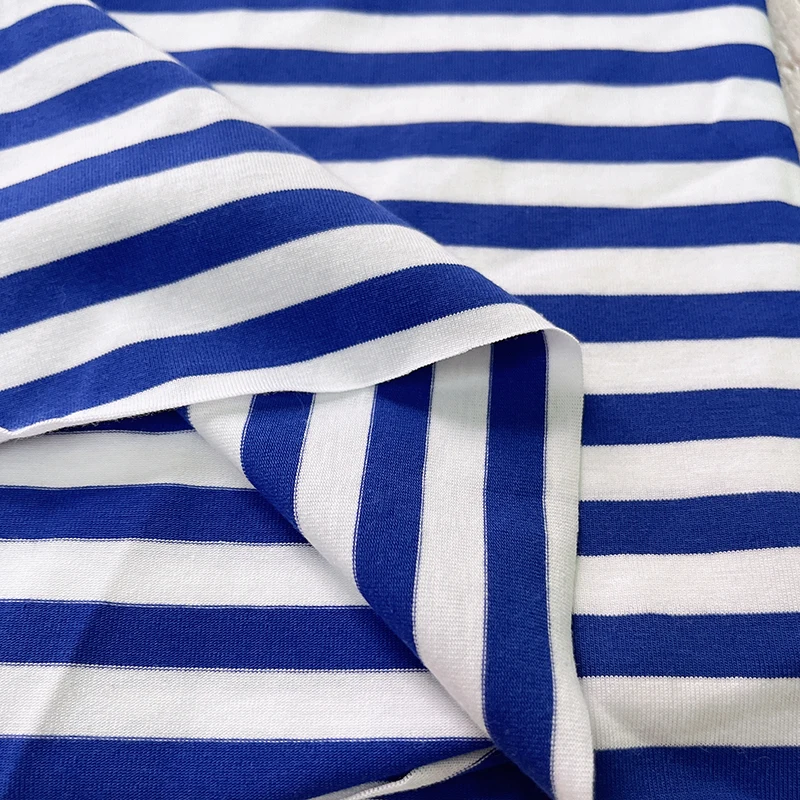 Stretch Knitted Striped Cotton Garment Fabric Lycra Cotton Undercloth T-Shirt Dress Sewing Fabric By The Meter