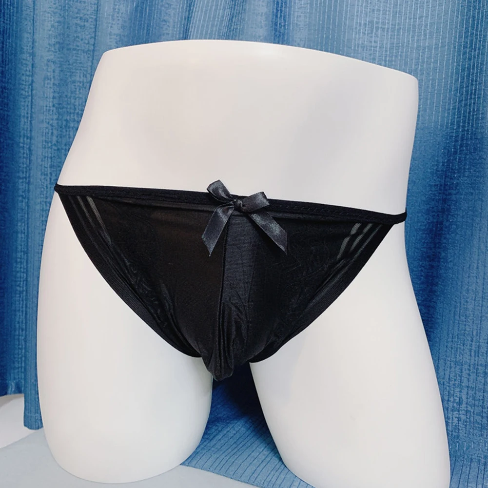 

Sexy Mens Temptation Lingerie Single Jacquard Textured Traceless Briefs Bow Sissy Underwear Breathable Sweat Panties Erotic