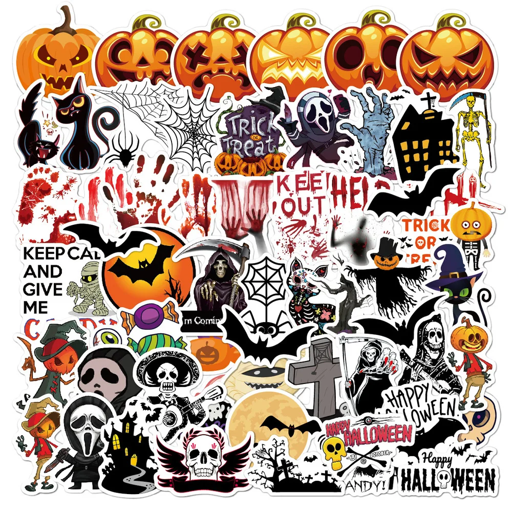 

60Pcs Halloween Decals Stickers Surprise Bulk Weird Pumpkin Skeleton Stickers Mixed Pack Sticker Packs for Halloween Sticker