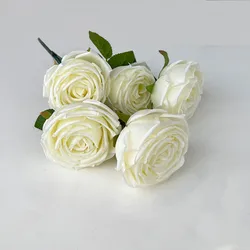 Elegant Artificial Rose Bouquet for Weddings and Home Decor - 5 Roses (White)