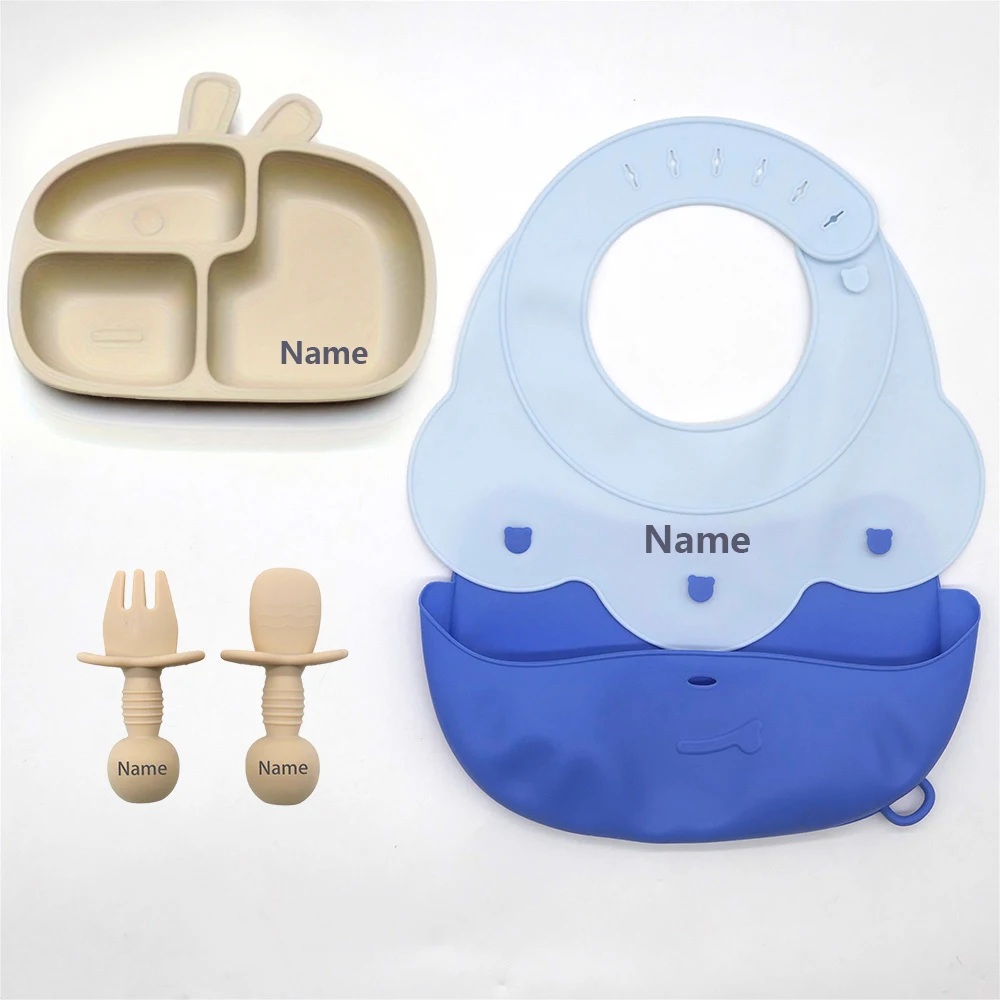 Silicone Tableware Set Waterproof and Easy to Clean Free Name Engraving Creative Gifts Customized for Babies