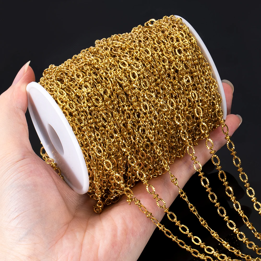 No Fade 2Meters Stainless Steel Radial Line Metal Beads Chain Embossing Bracelet Chain Bulk Jewelry Making DIY Necklace Supplies 5