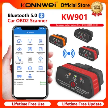 2026 KONNWEI KW901 ELM 327 Obd2 V1.5 Bluetooth 5.0 Car OBD2 Scanner Android/IOS Car Diagnostic Tool Code Reader pk Vgate ICAR2