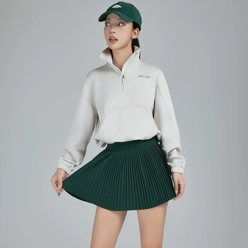 MG golf autumn and winter new jacket thick long sleeve stand collar coat women sports top green pleated skort shorts pants