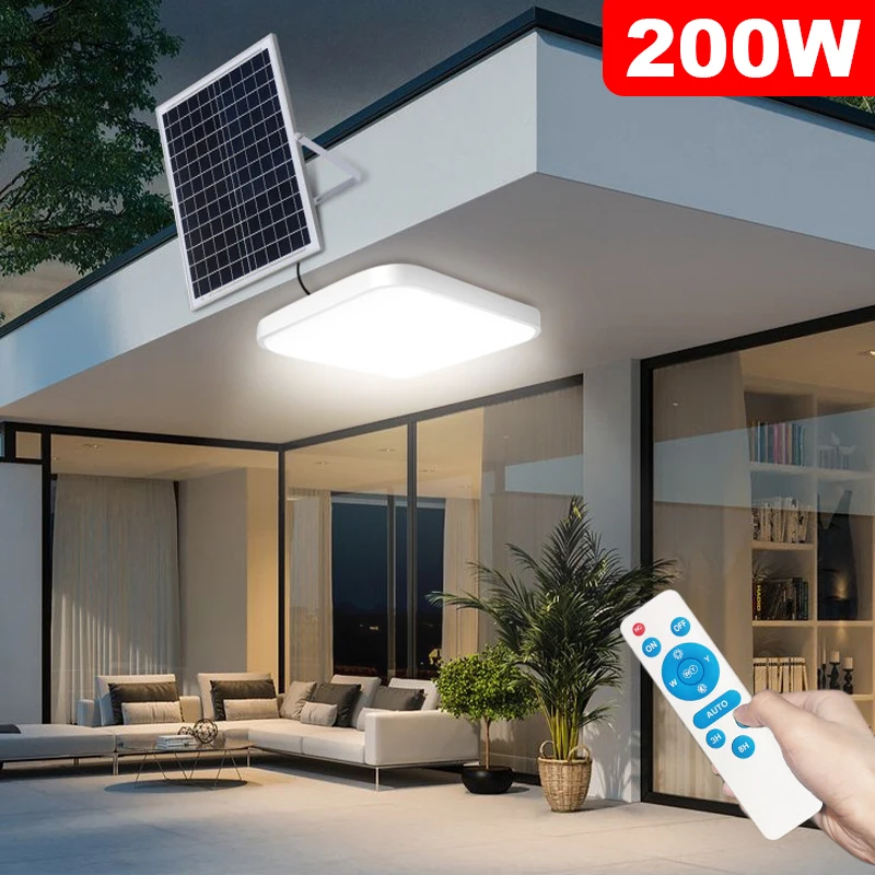 New Solar ceiling lights 200watt home solar light with Remote solar panl 5m Lines Corridor light for Decor lighting 28w 38w 48w led garage lights foldable e27 bulb 3 4 5 adjustable fan blades deformable workshop warehouse ceiling lighting 6500k