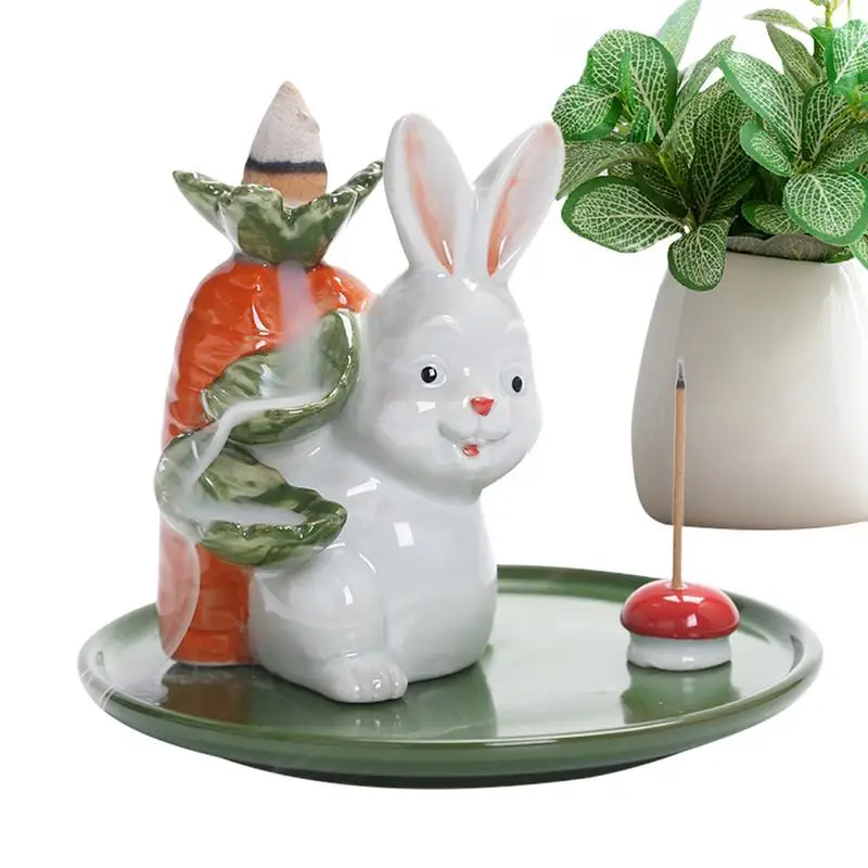 

Bunny Backflow Incense Burner Bunny Ceramic Waterfall Incense Holder with Cones Aromatherapy Ornamental for Home Yoga Freshen