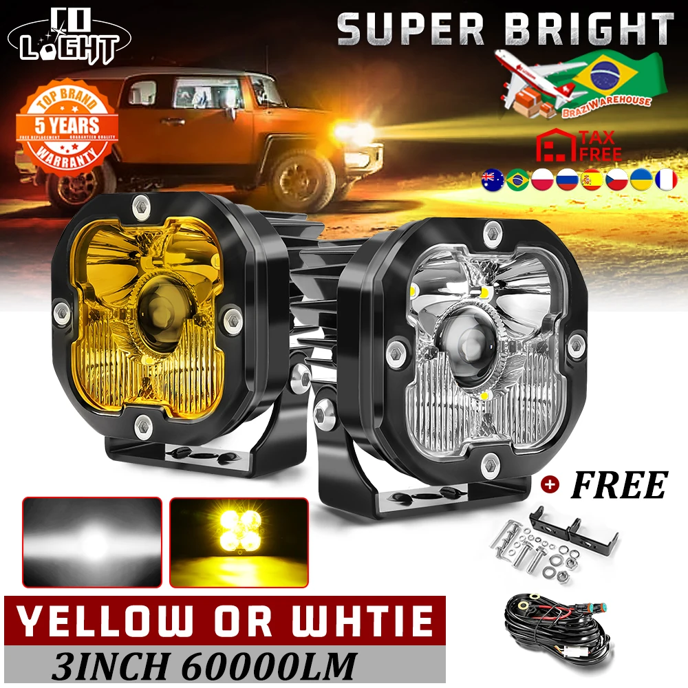 

CO LIGHT 3 Inch LED Pods, Amber White Led Work Light Fog Light for Work Truck ATV Combo Offroad Auxiliary Driving Light 12V 24V