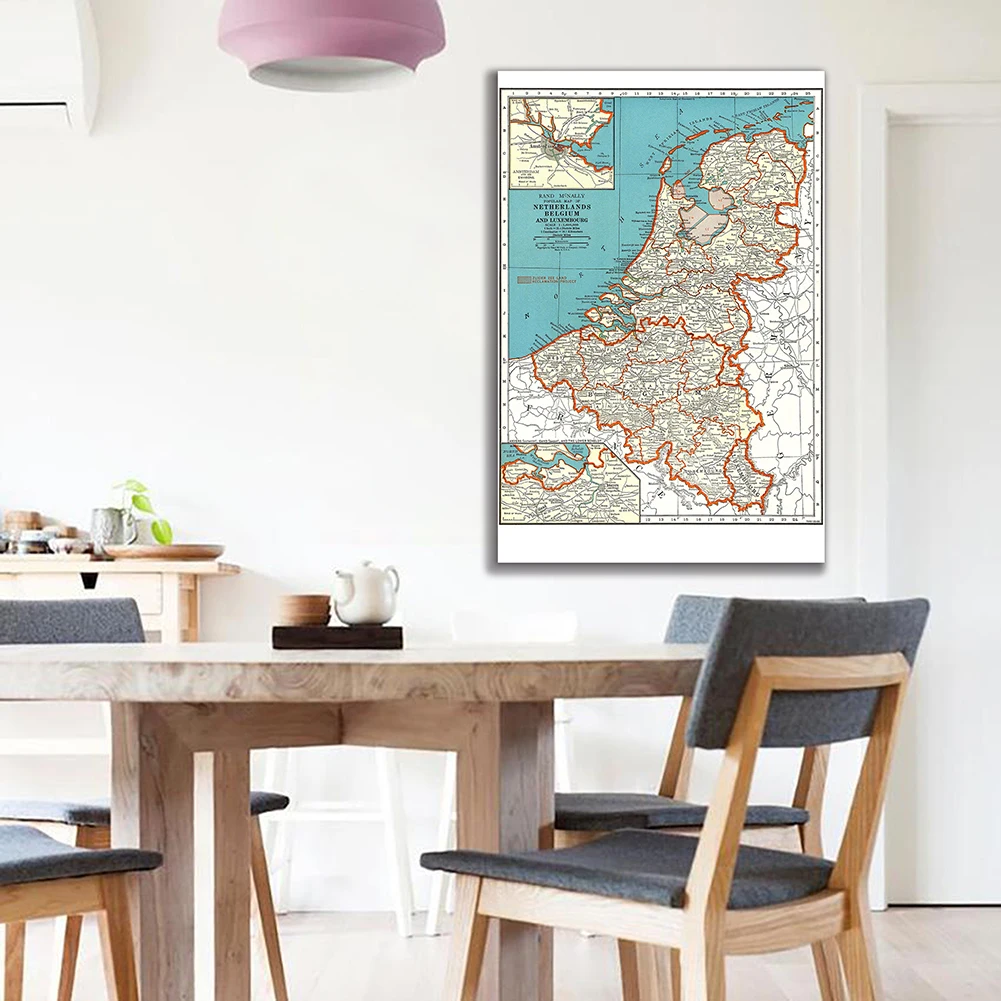 100*150cm Map of The Belgium and Netherlands in 1936 Retro Wall Art Poster Canvas Painting Home Decor School Supplies