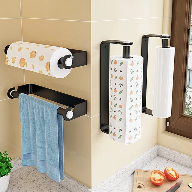 Kitchen Roll Paper Holder Under Cabinet Plastic Wrap Stand Bathroom Towel  Holder Wall Mount Toilet Paper Organizer Storage Shelf - AliExpress