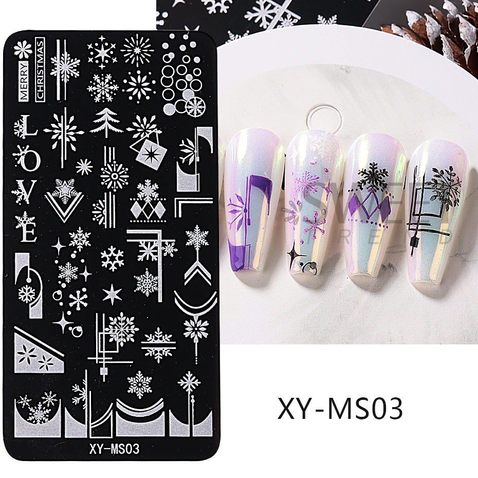 Weihnachts-Nagelstempelplatten-Set – 12x6 Cm Edelstahl Mit Schneeflocken, Elchen & Wintermotiven Für DIY Nageldesign