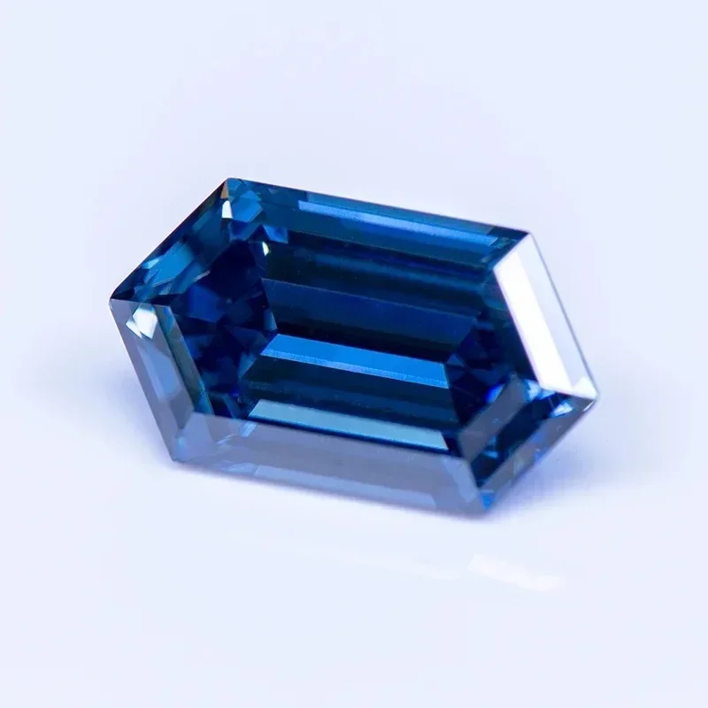 Moissanite Stone Long Hexagon Shape Primary Color Royal Blue Gemstone Lab Created Heat Diamond for Charm Jewelry with GRA Report
