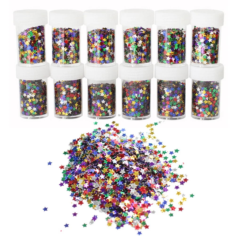 

12 Bottles Glitter Shiny Colorful Sequins Spangles For Children Kids DIY And Crafts Painting Decoration (Star)