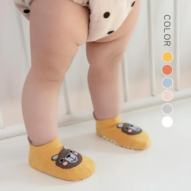Winter Spring Anti Slip Baby Ankle Socks Cute Cartoon Animal Letter Print Toddler Kids Floor Sock Rubber Soles Boys Girls Socks