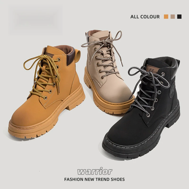 Return Martin Couple Style 2023 Autumn New Mountaineering Yellow Thick Sole Versatile English Short Boots_voghion.com