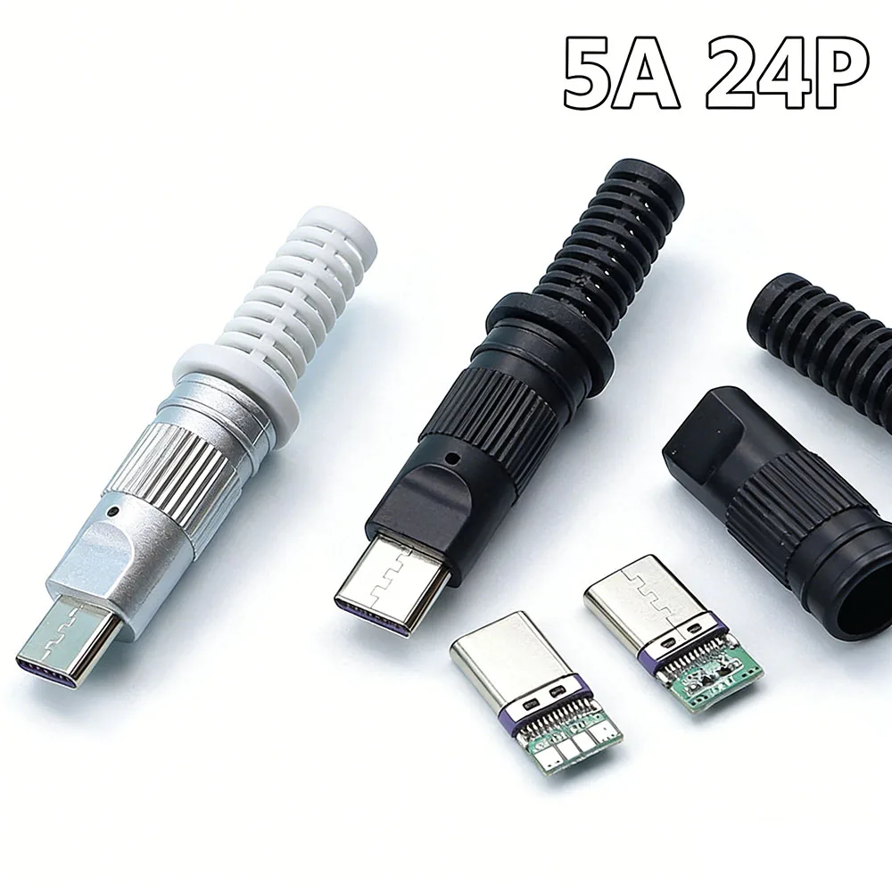 1/2/5/10 스테스 타입-C 남성 24핀 휴대폰 고속 충전 5A C TO C CC 솔더 패드 수리 DIY 충전 데이터 케이블 플러그