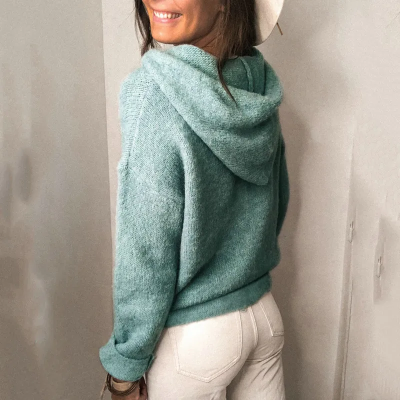 Green Tops 2023 Women Autumn Winter Hoodies Long Sleeve Solid Lace Sweatshirt Casual Knitted Hooded Pullover Ladies Streetwear