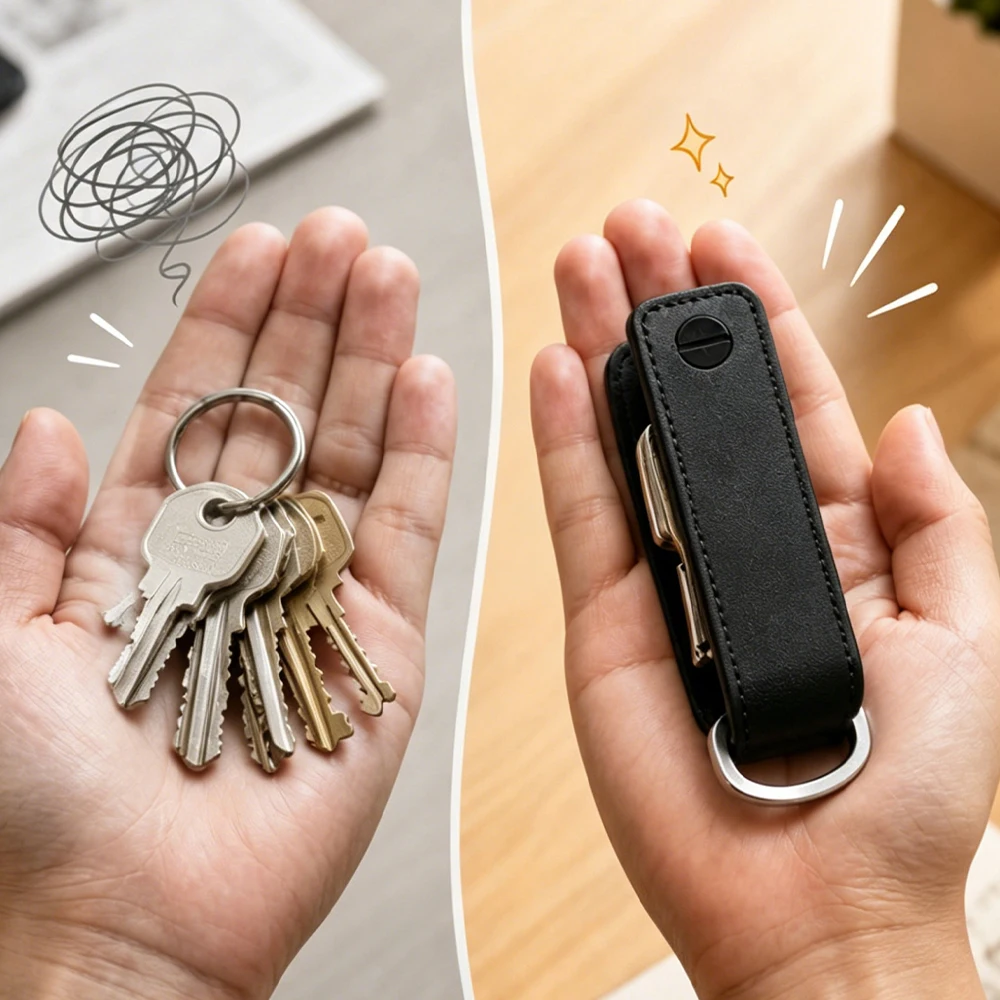 All-in-One Compact Aluminum Outdoor Keychain and Leather Organizer