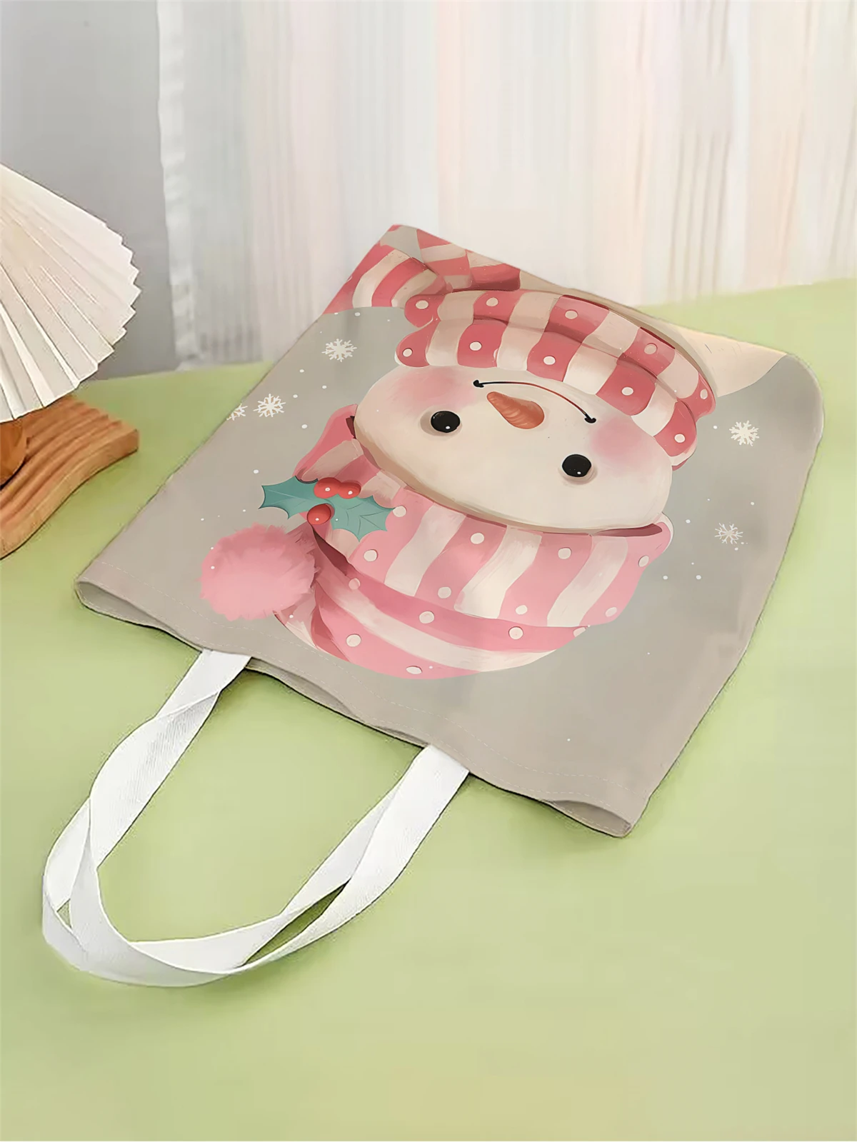 1pc,small snowman handbag, reusable fashionable handbag, multifunctional handbag, printed canvas shopping bag