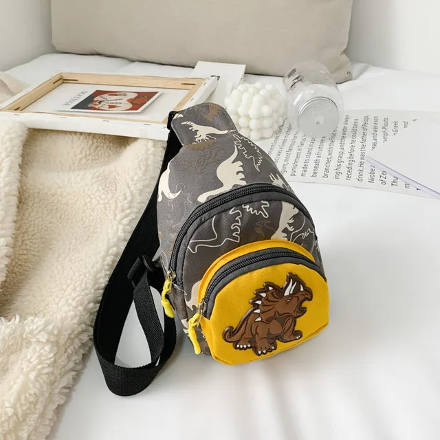 Kids Waist Bags Cartoon Dinosaur Print Outdoor Travel High Capacity Crossbody Zipper Bag Girl Boy Gift Children Chest Pouch Pack A gray