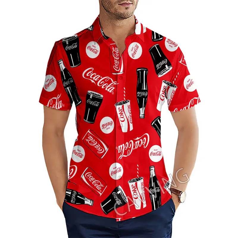 Coke 3D Gedrukt Zomer Hawaiian Heren Korte Mouw Strand Shirts Casual Shirts Plus Size S-6XL Mode Mannen Top