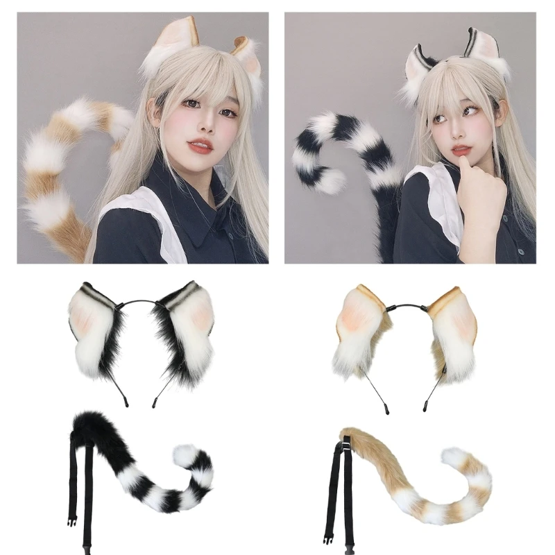 

Animal Cosplay Costumes Faux Furs Cat Foxes Wolf Furry Tail Ears Headband for Halloween Party Costume Accessories