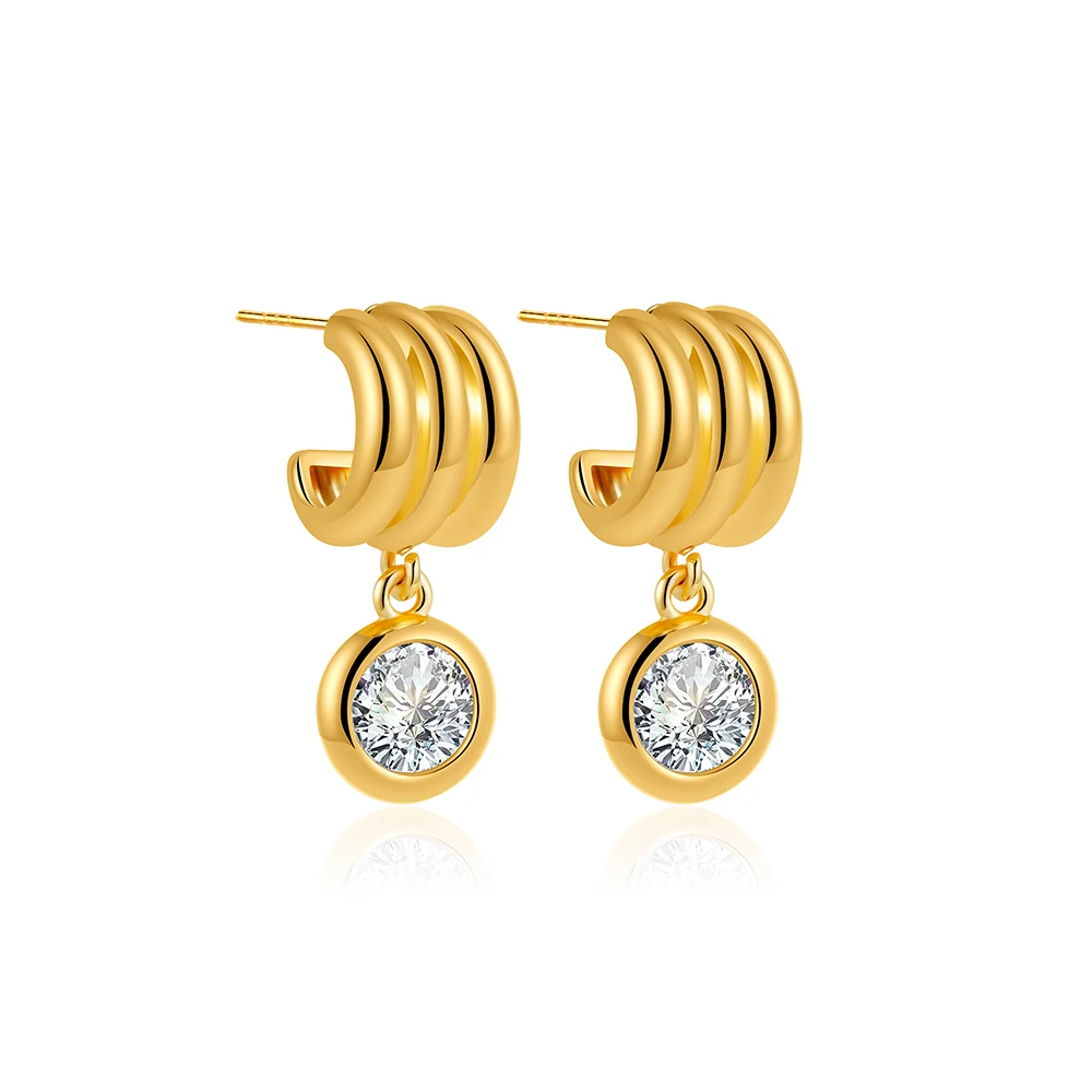Chunky Gold Stainless Steel Rhinestone C-Shape Earrings - Luxury Statement Jewelry Gift