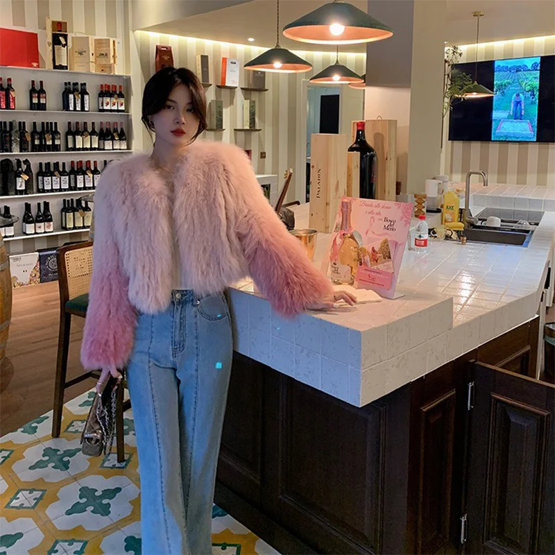 High Quality Fox Hair Braided Thickened Short Coat Winter New Ladies Sweet Design Fur Charm Fashion Warm Cardigan Coat 2023
