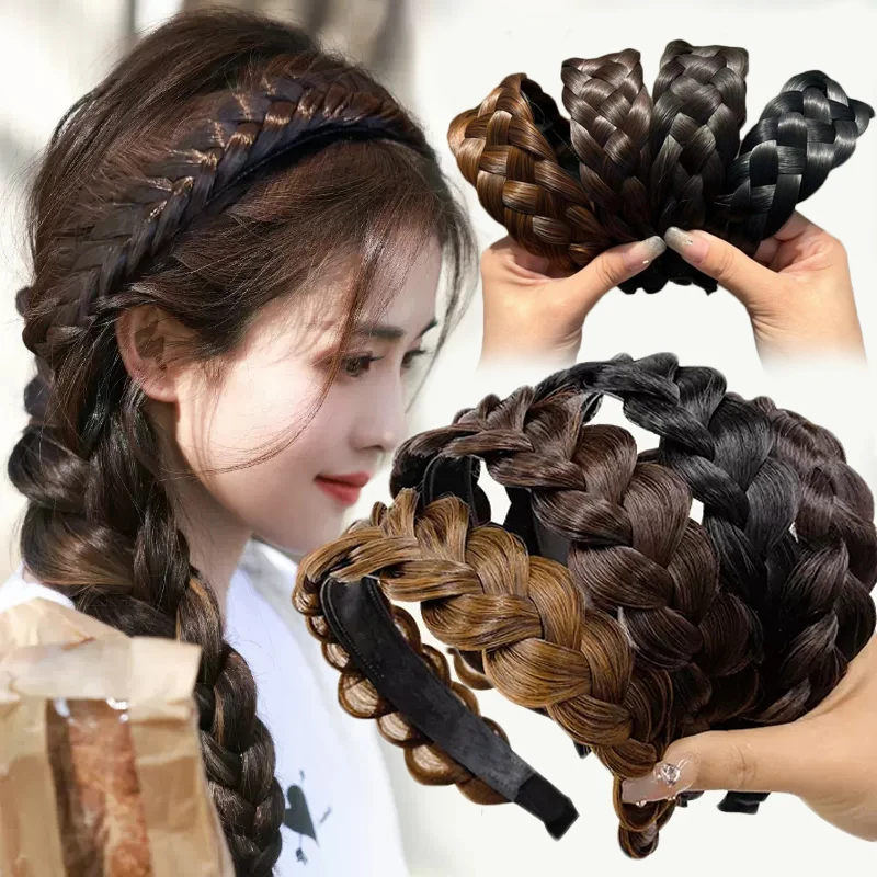 Twist Wig Headbands For Women Wide Fishbone Braids Hairbands Handmade Head Hoop Hair Styling Hair Band Headwear Accessories Gift