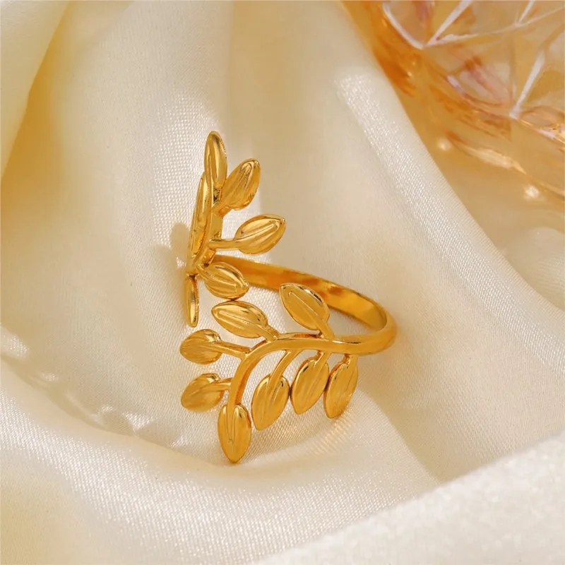 Finger Ring 316L Stainless Steel Irregular Leaves Open Ring For Women Men Hip Pop Party Jewelry