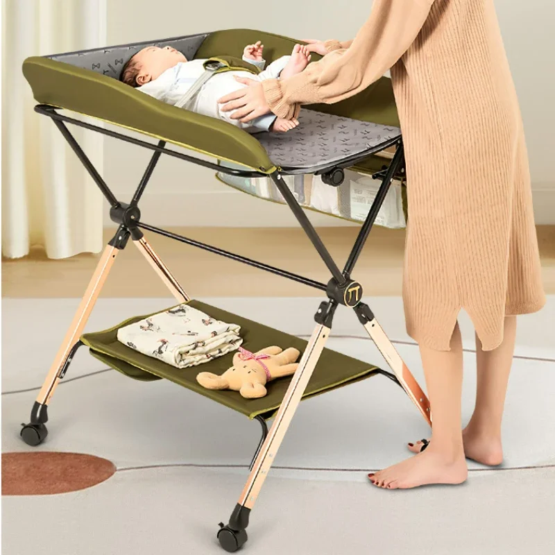 Multifunctional Folding Bed Touch Bath Diaper Table 5th Gear Adjustment Baby Care Tables with Wheel Changing Table for Baby