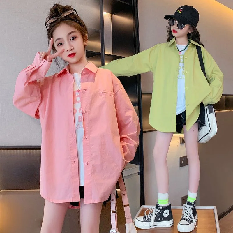 

Girls Baby's Kids Blouse Coat Jacket Outwear Cotton 2024 Pink Spring Autumn Shirts Outwear Teenagers Overcoat Children's Clothin