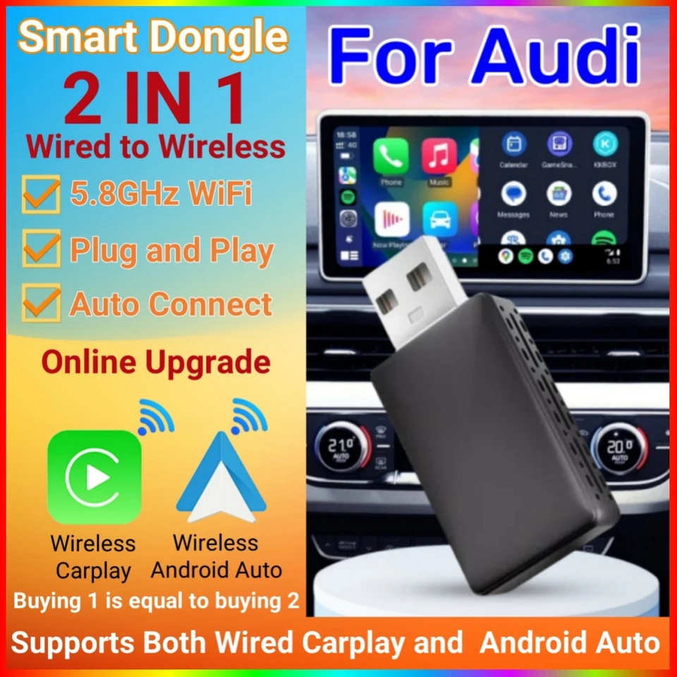 Adaptador Inalámbrico CarPlay Y Android Auto 2 En 1 - Convierte CarPlay Con Cable A Wireless, Plug & Play, Para Coches Desde 2016
