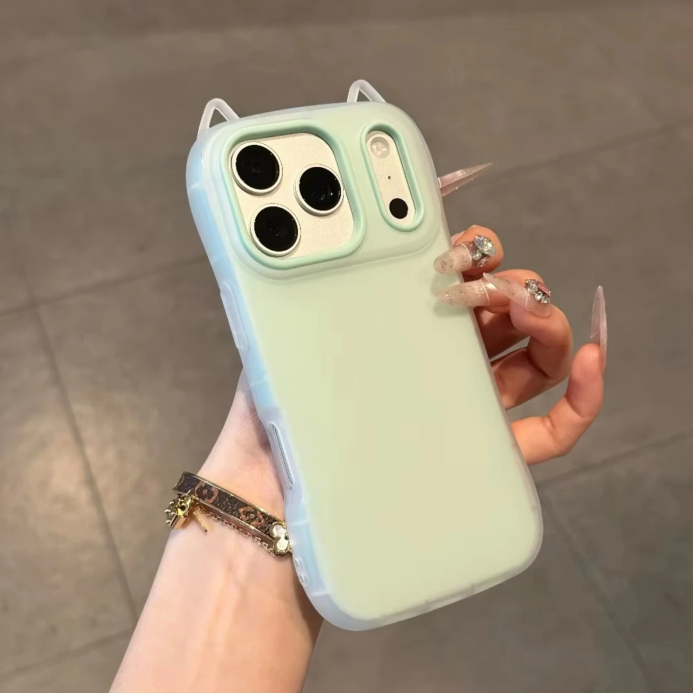 Candy Color 3D Cat Ear Silicone Phone Case - Soft, Protective, and Cute